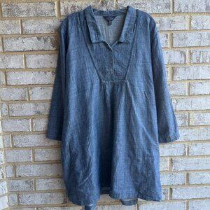 SeaSalt Cornwall 3/4 Sleeve 1/4 Button Collared Denim Tunic Blouse Size 18